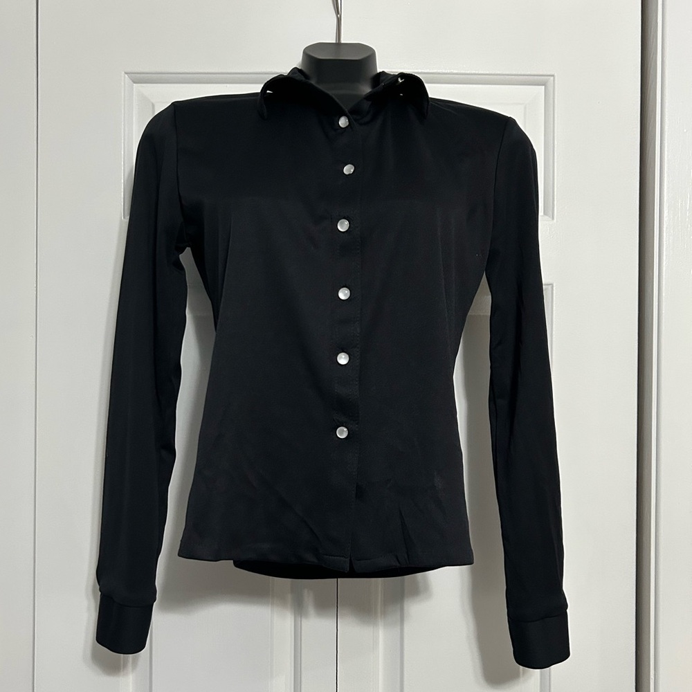 Vintage 90s Black Button Down Shirt with White Iridescent Buttons